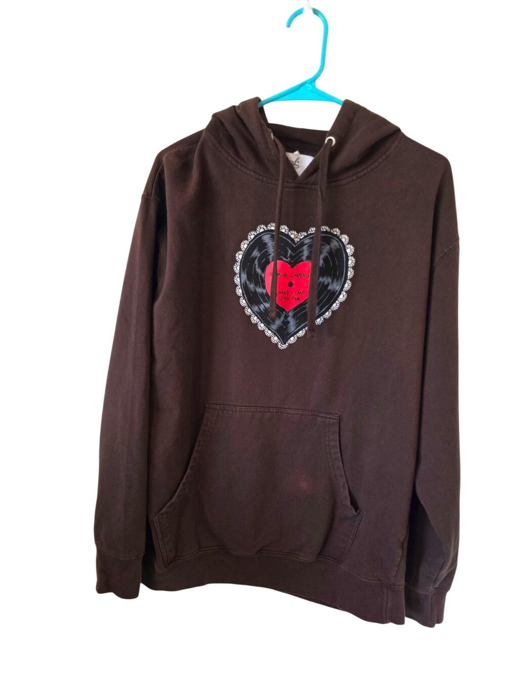 Sabrina Carpenter Emails I Can't Send Tour Vinyl Heart Hoodie Brown Large READ